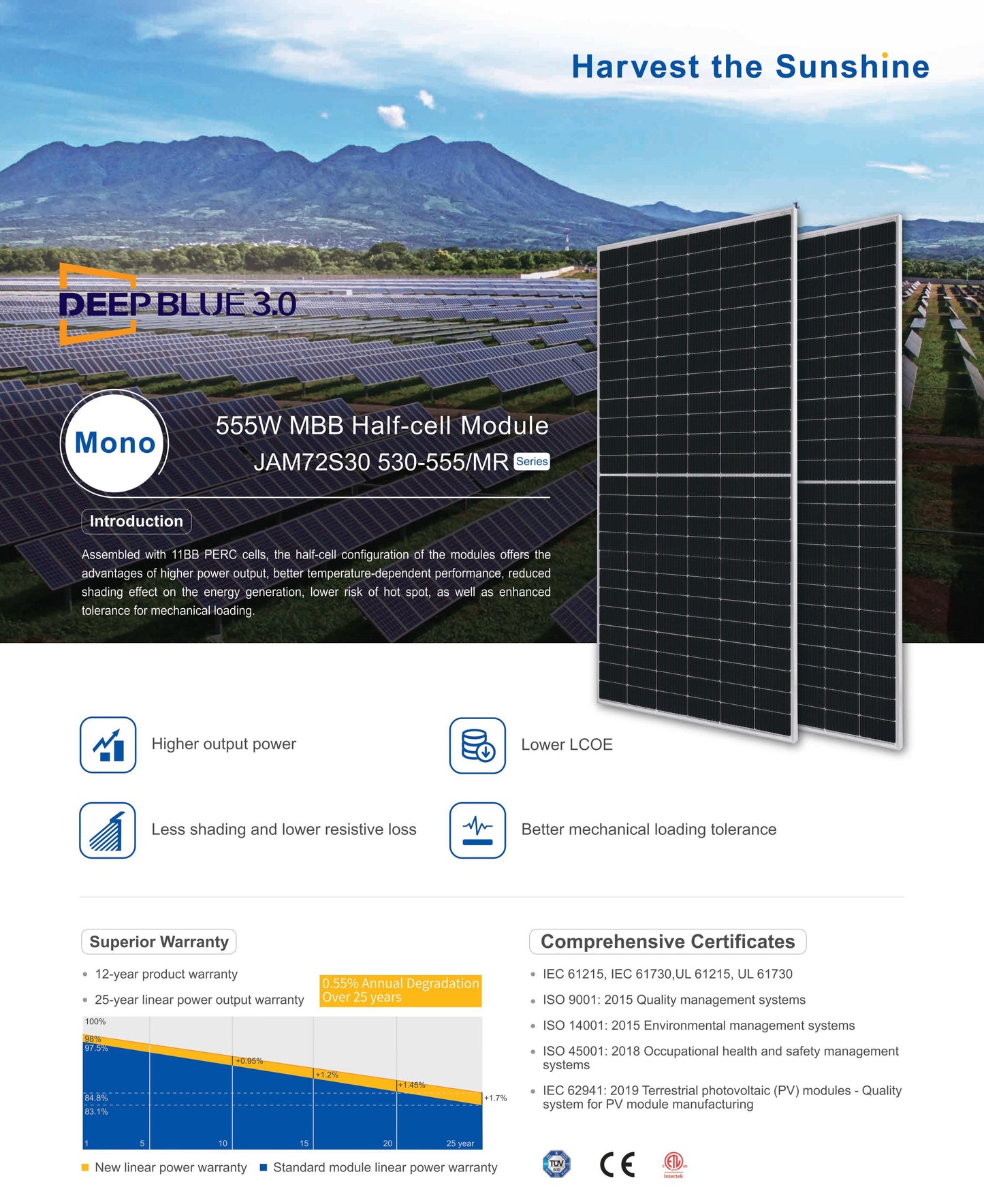 550W Solar Panel - JA Solar Mono Crystalline Half Cell