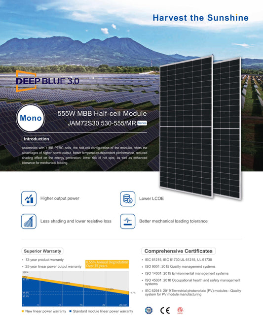 550W Solar Panel - JA Solar Mono Crystalline Half Cell